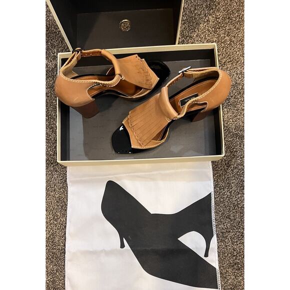 PAUL SMITH Womens Shoes Leather Tan & Black Patent Kilte Flap us 39.5 Heels 8.5 - Picture 9 of 14